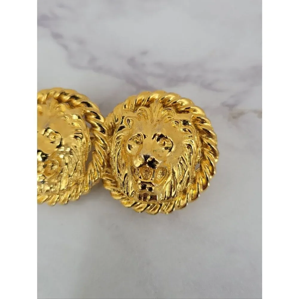 Gold Tone Triple Lion Medallion Trio Brooch or Pin